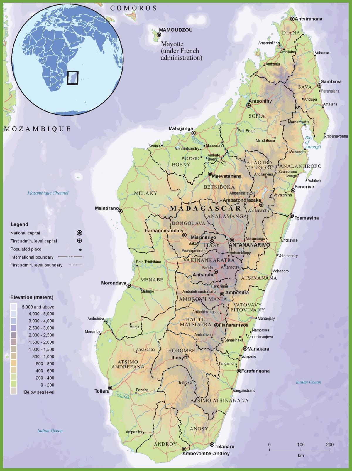 карта физическая карта Мадагаскар